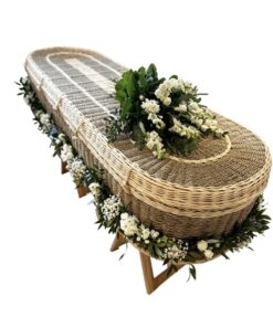 Wicker Coffin Garland with tied seasonal sheaf